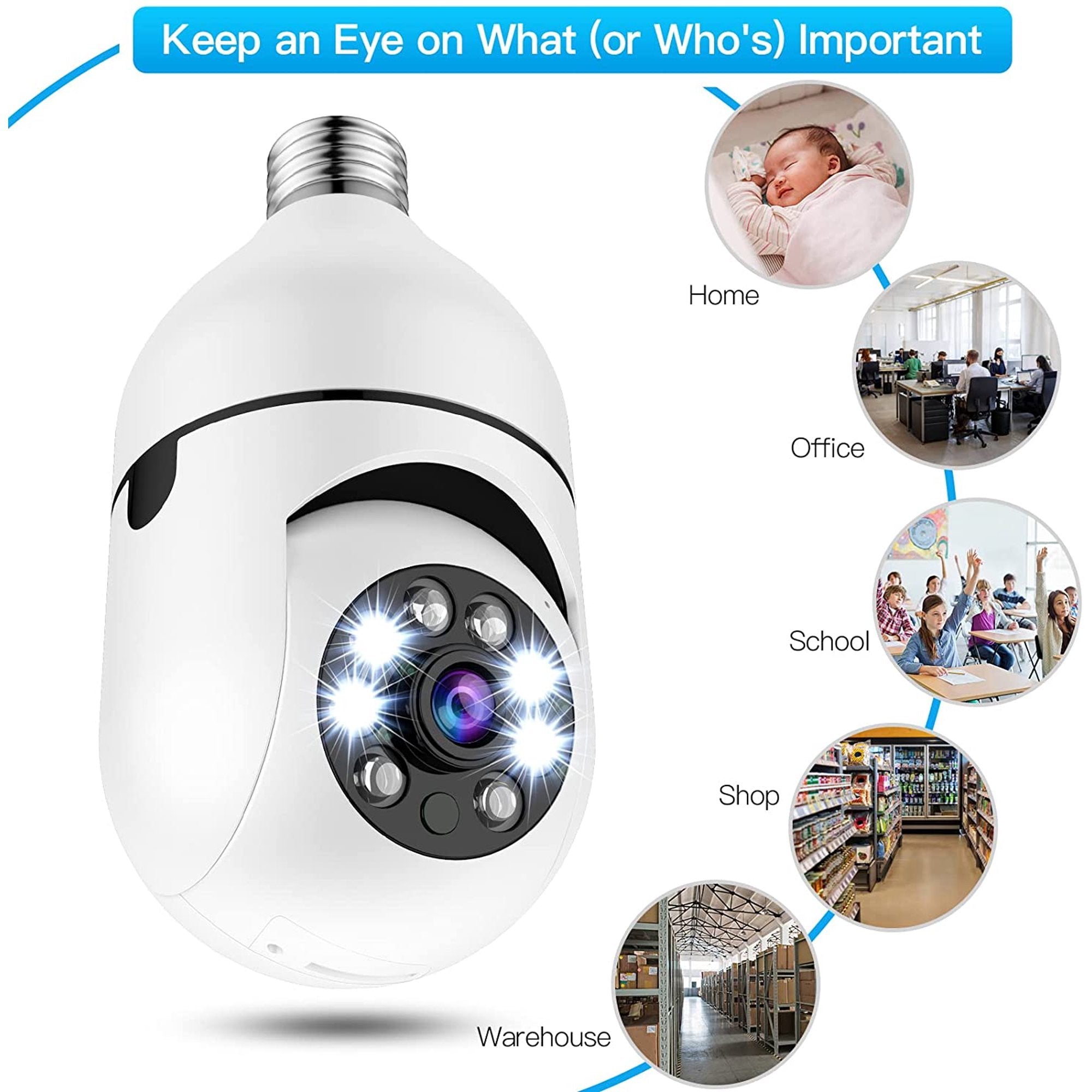 360° Panoramic WiFi IP Camera E27 Light Bulb 1080P HD Wireless Security Camera