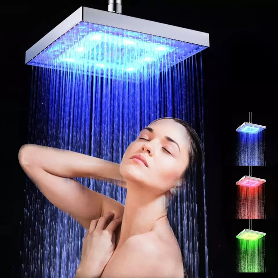 LED Colorful Shower Head 8in Square Shower Automatic Light Up