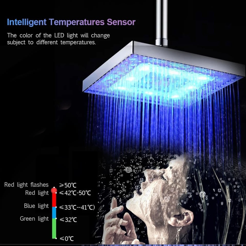 LED Colorful Shower Head 8in Square Shower Automatic Light Up